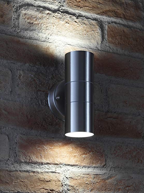 Auraglow Stainless Steel Indoor/Outdoor Double up & Down Wall Light - Cool White LED Bulbs Included