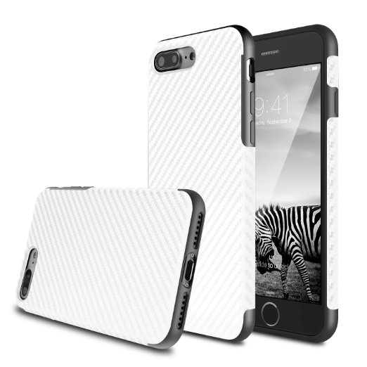 iPhone 7 Plus Case, BASSTOP Carbon Fiber Hybrid Rubberized Super-Slim Anti-Slip Grip Full Body Protector Cover Premium Flexible Soft TPU Case for Apple iPhone 7 Plus (White 5.5")