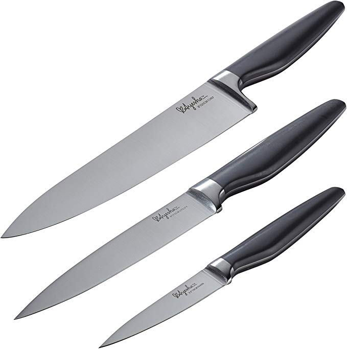 Ayesha Collection Japanese Steel Cooking Knife Set, Charcoal Gray, 3-Piece