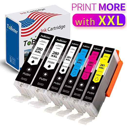 ToBeter Compatible Ink Cartridge Replacement for Canon PGI-280 XXL CLI-281 XXL PGI 280 XXL CLI 281 XXL Used in Canon PIXMA TS9120 TR8520 TS6220 TS8220 TS6120 TS9521C TR7520 TS8120 Printer (6 Pack)