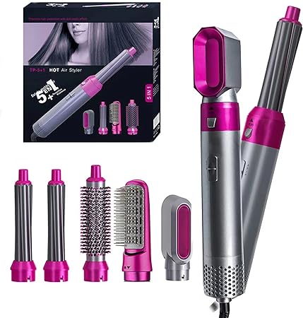 Drumstone(FIRST TIME EVER DEAL WITH 15 YEARS WARRANTY) 5 In 1 Hair Dryer Air Brush Styler and Volumizer Hair Straightener Curler Comb Negative Ion One Step Hair Dryer Brush COOL STYLER