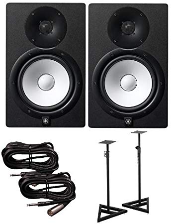 Yamaha HS8 Active Studio Monitors w Speaker Stands and TRS to XLR-Male Cables