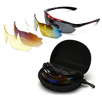 Polarized Sport Sunglasses for Men and Women with 5 Interchangeable Lenses, Cycling Running Fishing Hiking Skiing Golf, Frame Ultra Light
