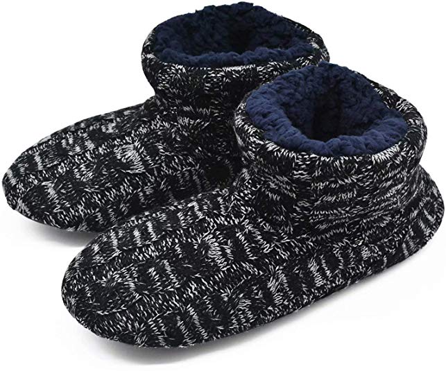 Knit Rock Wool Warm Men Indoor Pull on Cozy Memory Foam Slipper Boots Soft Rubber Sole