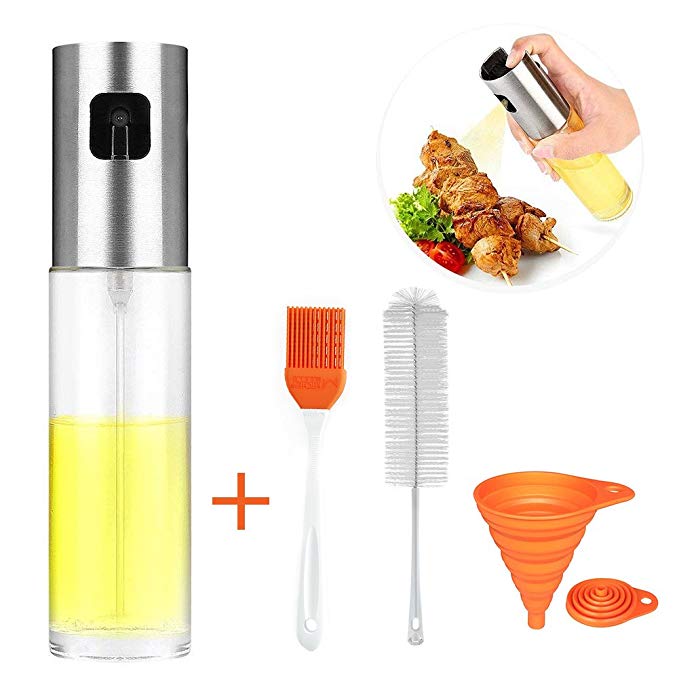 Oil Sprayer with Food-grade Glass Bottle and Stainless Steel Oil Dispensers Oil Sprayer Mister for Cooking Baking Salad and Barbecue 3 Pack of Gifts