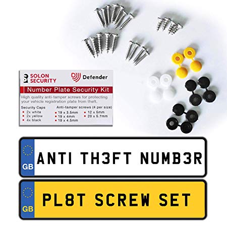 Defender Anti-Theft Number Plate Fixing Kit - Anti Tamper Registration Plate Security Fitting Kit for Cars Motorbikes - Approved by UK Police