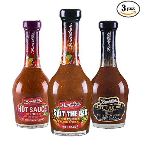 Bunsters Hot Sauce, 8 fl oz - 3 Pack Gift Set - including Shit the Bed Hot Sauce