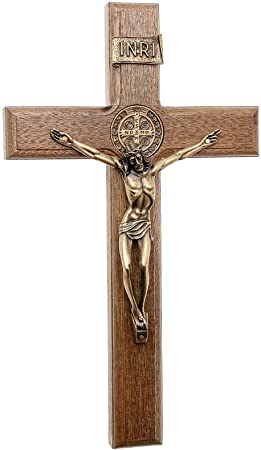 Intercession Wall Wood Cross Crucifix (10 in - Antique Gold)