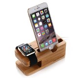 Iselector Apple Watch and iPhone Stand - Bamboo Charging Dock Station Bracket Cradle Holder for Apple Watch38mm and 42 mm iPhone 6  6 plus  5S  5C  5Charger Cable NOT Included