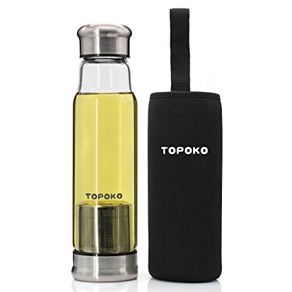 TOPOKO Handmade 18.5 Oz Glass Water Bottle-Extra Strong Crystal Glass Bottle Tea Cup Tea Bottle And Handmade Colorful Handle Nylon Sleeve
