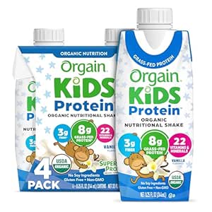 Orgain Organic Kids Nutritional Protein Shake, Vanilla, Healthy Kids Snacks, 8g Dairy Protein, 3g Fiber, 22 Vitamins & Minerals, No Soy ingredients, 8.25 Fl Oz (Packaging May Vary) (4 Pack)