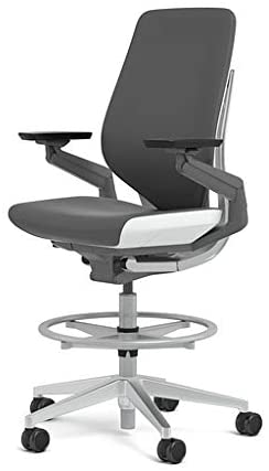Steelcase Gesture 442 Stool Chair - Dusk Steelcase Leather, Medium Seat Height, Shell Back, Light on Light Frame, Polished Aluminum Base
