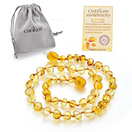 Choker Natural Unisex Raw Baltic Amber Teething Necklace for Babies Children Boys Girls Teethers, Drooling & Teething Pain Reduce Properties, Teething Pain Reduce and Anti Inflammatory