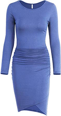 Missufe Women's Casual Long Sleeve Ruched Bodycon Sundress Irregular Sheath T Shirt Dress
