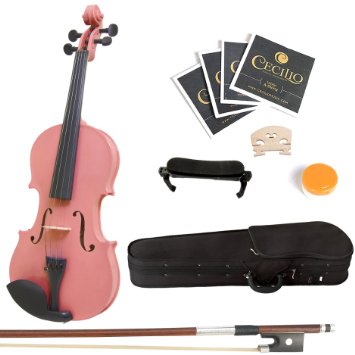 Mendini 14 MV-Pink Solid Wood Violin with Hard Case Shoulder Rest Bow Rosin and Extra Strings