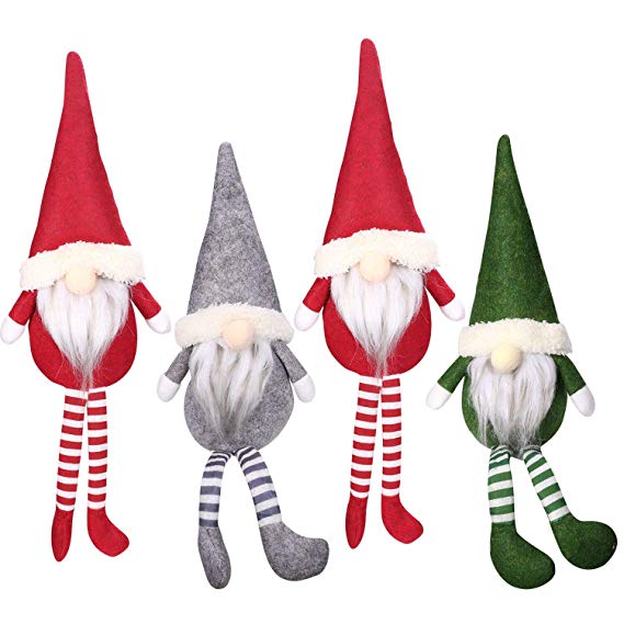 Tomte gnomes, Stuffed Gnomes Elf Decorations Set Pack of 4 Colorful Scandinavian Gnomes Adorable Holidays Home Decorations Gray, Green, and Red Troll Ornament (4 Pack)