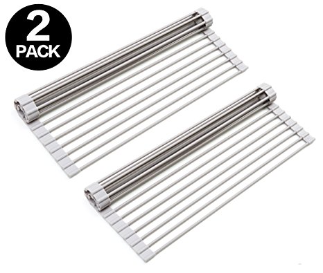 Surpahs Over the Sink Multipurpose Roll-Up Dish Drying Rack (Warm Gray, Large) - 2 Pack
