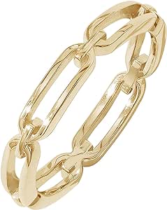 Amazon Essentials 14K Gold or Rhodium Plated Sterling Silver Chain Link Band Ring