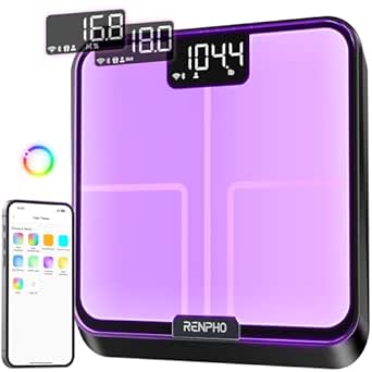 RENPHO Smart Scale for Body Weight, BMI, Body Fat, Muscle Mass, FSA HSA Eligible, Bluetooth Wi-Fi Rechargeable Scale, RGB Lighting Color Changing Scale, Sync with Fitness App, Chroma Aspire