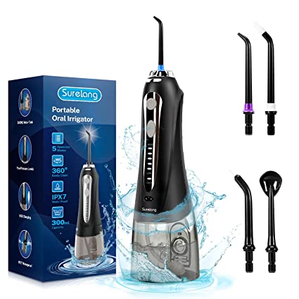Water Flosser Cordless Dental Oral Irrigator Professional Water Flosser Teeth Cleaner IPX7 Waterproof Water Flossing for Teeth Cleaning Portable and Rechargeable 5 Modes and 5 Jet Tips Oral Irrigator