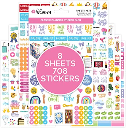 bloom daily planners Newly Improved Classic Planner Sticker Sheets - Variety Sticker Pack for Decorating, Planning, Scrapbooking, etc. - 708 Stickers Per Pack!