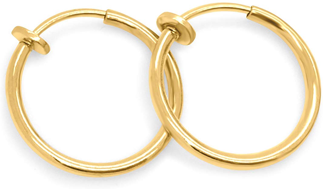 Aloha Earrings - Clip On Hoop Earrings for Women - Silver and Gold-Tone Brass Spring Hoops for Non-Pierced Ears