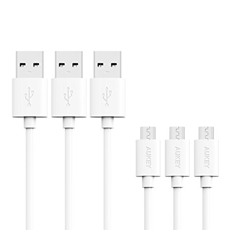 AUKEY Micro USB Cable [ 3 Pack: 3*3.9ft/1.2m ] USB 2.0 to Micro Sync and Charge Cable for Android , Samsung , HTC , Sony , BlackBerry and More - White