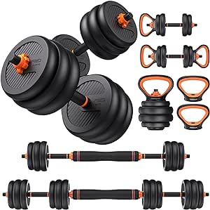 FEIERDUN Adjustable Dumbbells, 20lbs/30lbs//50lbs/70lbs/90lbs Free Weight Set with Connector, 4 in1 Dumbbells Set Used as Barbell, Kettlebells, Push up Stand, Fitness Exercises for Home Gym Suitable Men/Women