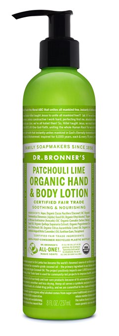 Dr. Bronner's & All-One Organic Lotion for Hands & Body, Patchouli Lime, 8-Ounce Pump Bottle