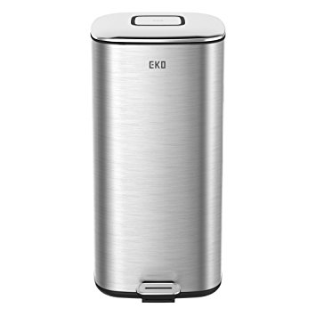 EKO Square Metal Step Trash Can with Lid, 32 Liter / 8.4 Gallon, Stainless Steel