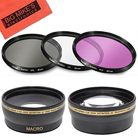 Deluxe Lens Kit for Nikon D3400, D5600, DL24-500, DL 24-500MM Cameras - Includes: 55mm filter Set   55mm Wide Angle Lens   55mm Telephoto Lens