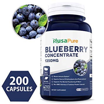 Best Wild Blueberry Concentrate 1350mg 200 Powder caps - Made from Organic Berries | Non-GMO & Gluten Free - Packed with Antioxidants |100% Money Back Guarantee - Order Free Risk!
