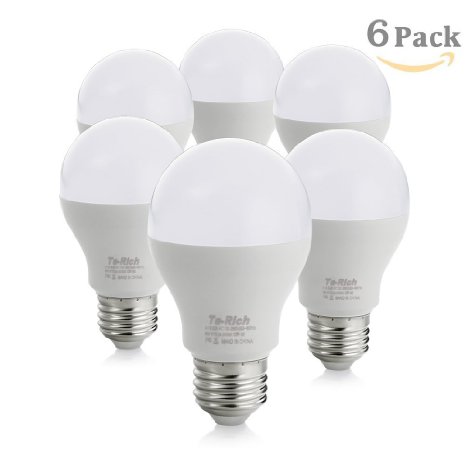LED Bulbs Pack of 6, Te-Rich E26 Light Bulbs, A19 Globe Blub, 9W Equivalent to Traditional 60W Bulb, 5000k, Daylight