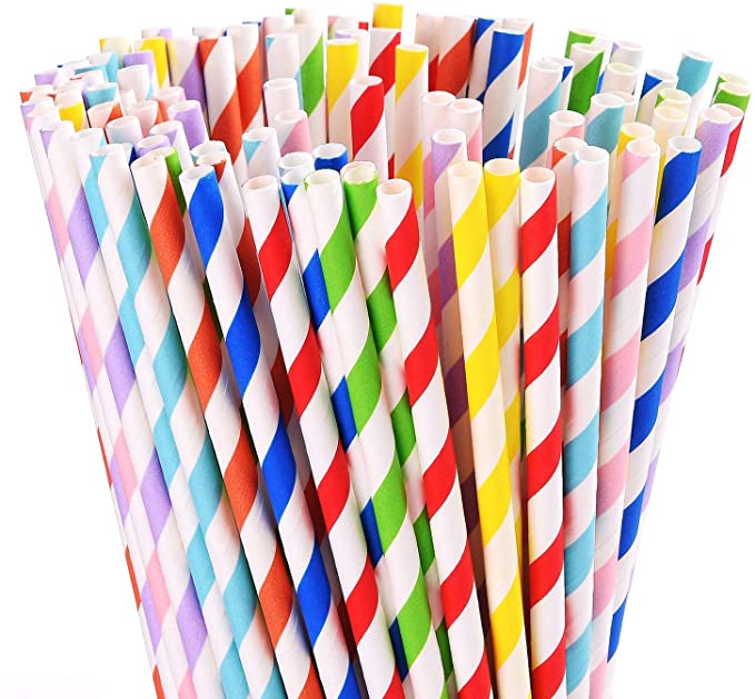 ALINK 200 Biodegradable Paper Straws Bulk, Assorted Rainbow Colors Striped Drinking Straws for Juice, Cocktail, Coffee, Soda, Smoothies, Wedding, Bridal/Baby Shower, Holiday Party Suppliers