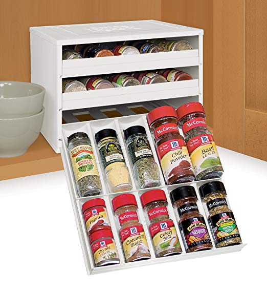 youcopia Spice Organizers, Chef's Edition SpiceStack 30-Bottle Organizer, White, Rounded Drawers