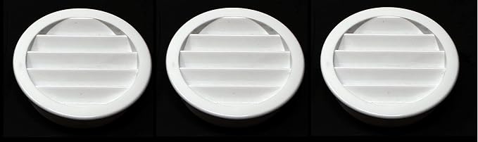 2" Round Plastic Louver Soffit Air Vent Reptile Screen Grille Cover Multiple Colors/Quantities (3, White)