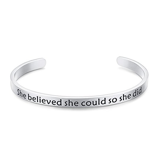 Cuff Bangle Bracelet Engraved "She believed she could so she did." Inspirational Jewelry,Perfect Gift for Christmas Day, Valentine's Day and Birthday