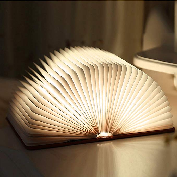 Wooden Foldable LED Book Light, Ledgle USB Rechargeable Creative Night Light Bedside Lamp Table Decorating Lamp Best Present (WarmWhite)