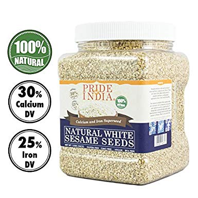 Pride Of India - White Sesame Seeds Unhulled - Calcium & Iron Superfood, 2.50 Pound (40oz) Jar