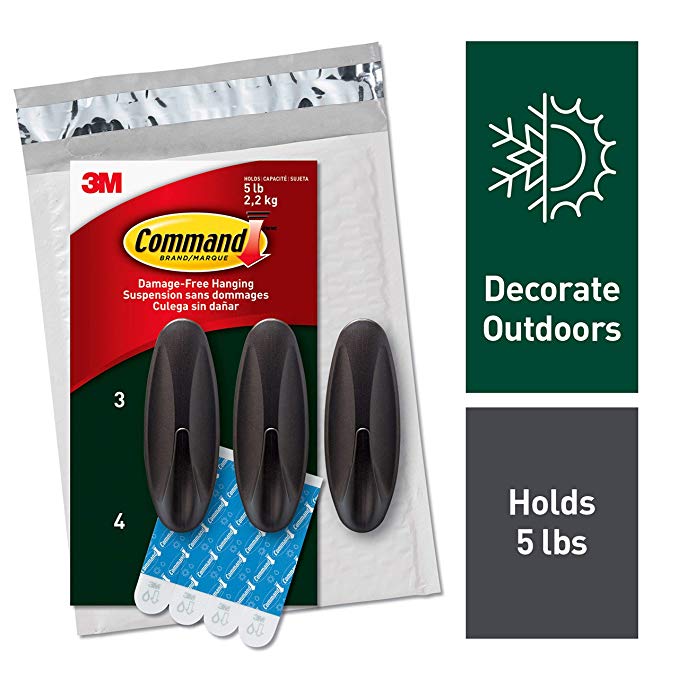 Command Outdoor Metallic Bronze Hooks, 3 Hooks, 4 Strips (AW083BZ-3NA) - Easy to Open Packaging