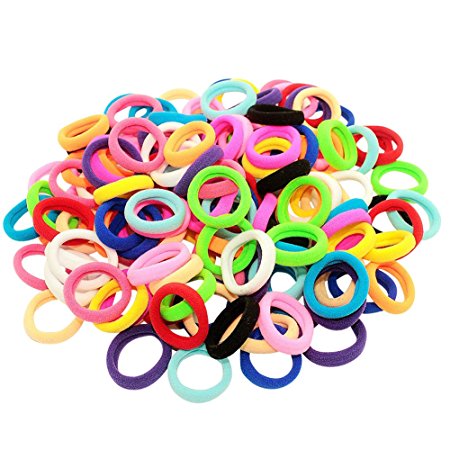 Bzybel Pack of 100 Small Terry Elastic Tiny Ponytail Hair Band Holder Hair Ties MIX Colors