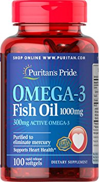 Puritan's Pride Omega-3 Fish Oil 1000 mg (300 mg Active Omega-3)-100 Softgels