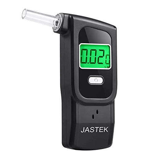 JASTEK Breathalyzer, [Upgraded Version] Professional Grade Breath Alcohol Tester, Portable Digital Alcohol Tester, Display Recording 32 Testing Results and 5 Mouthpieces for Home Use -Black