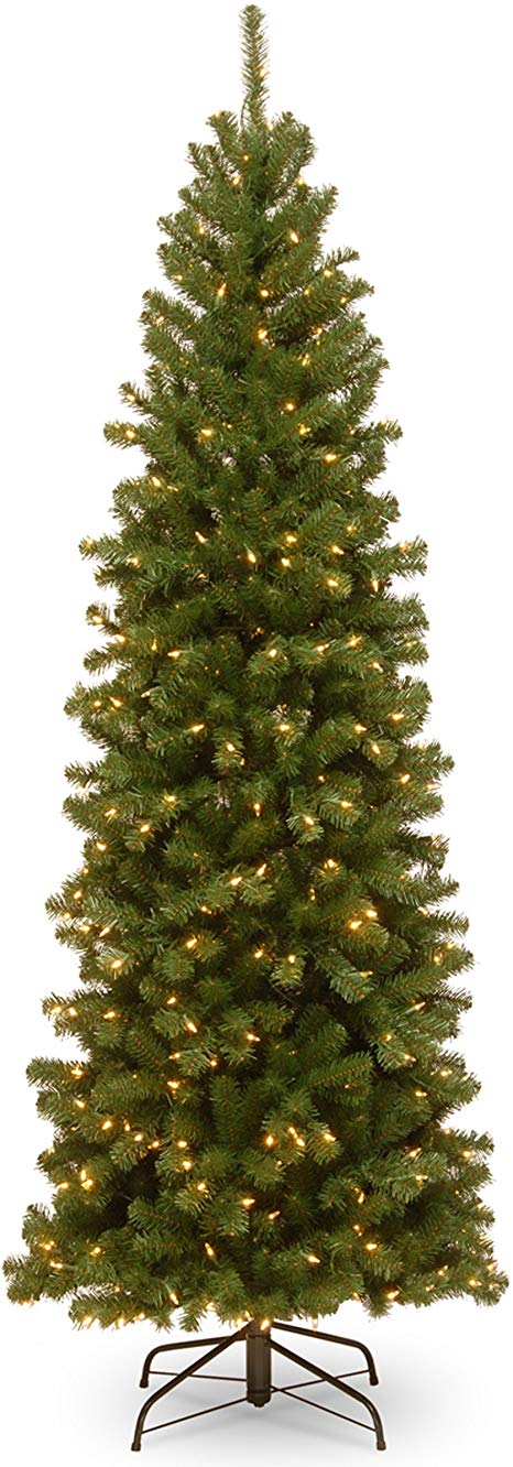 National Tree 7.5 Foot North Valley Spruce Pencil Slim Tree with 400 Clear Lights, Hinged (NRV7-358-75)