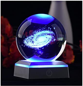 AIRCEE 3D Model of Galaxy Crystal Ball, with Led Lamp Stand, Planets Glass Ball, 6 Colors Light, Great Gifts, Educational Toys, Home Office Decor, Solar System Sphere with Gift Box