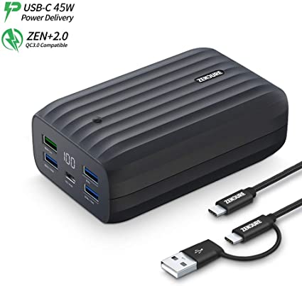 Zendure X6 USB-C Hub Portable Charger 20000mAh, 45W PD and QC 3.0 Power Bank with LED Display, 5 USB Ports External Battery Pack for MacBook, iPhone, Galaxy, Fitbit, Beats Earbuds (Renewed)