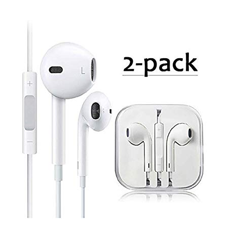 2 Pack Premium Earphones/Earbuds/Headphones/Headsets to 3.5mm with Stereo Mic&Remote Noise Isolating Control Headphone for Most Smartphones - White