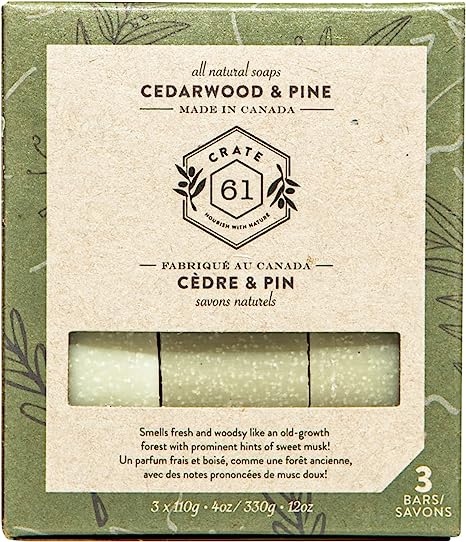 CRATE 61 ORGANICS Vegan Natural Bar Soap, Cedarwood & Pine, 3 Pack, Handmade Soap With Premium Essential Oils, Cold Pressed Face And Body For Men Women (4 oz, Bars) Pine Pack 110.0 grams