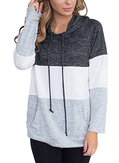 FARYSAYS Women's Long Sleeve Hoodie Color Block Drawstring Pullover Sweatshirts Tops with Pocket