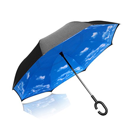 Ylovetoys Double Layer UV Proof and Windproof Inverted Umbrella for Car Outdoor (Sky Blue)